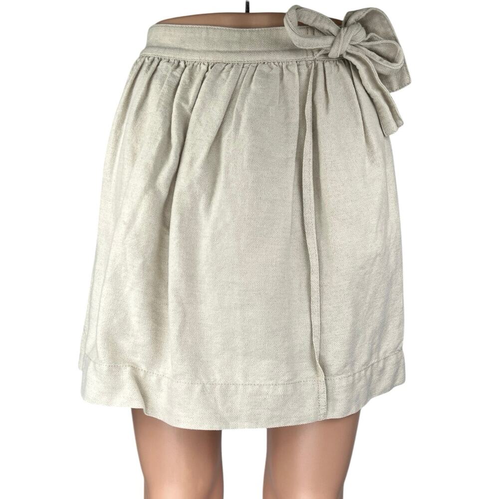 J.Crew Women's Beige Linen Bow Tie Lightweight Mini Flared A-Line Skirt Size XS